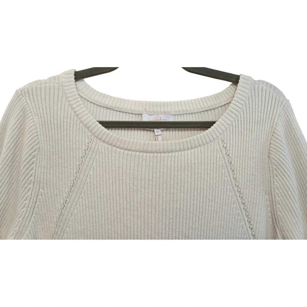 Laundry by Shelli Segal Modern Chic Cream Ribbed Knit Hip Zip Accent Sweater XL